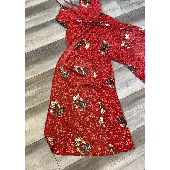 Socialite Wrap Jumpsuit w/ leg slits NWT Sz Large, Red White Polka Dot Floral - Picture 6 of 16